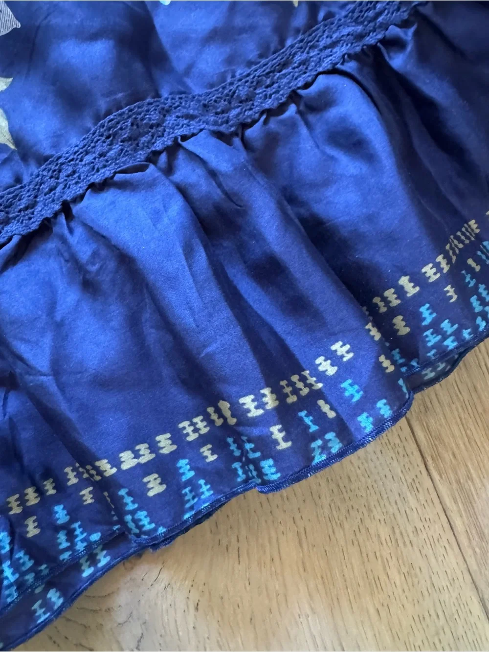 Johnny Was Navy Blue Floral Tiered Mini Dress